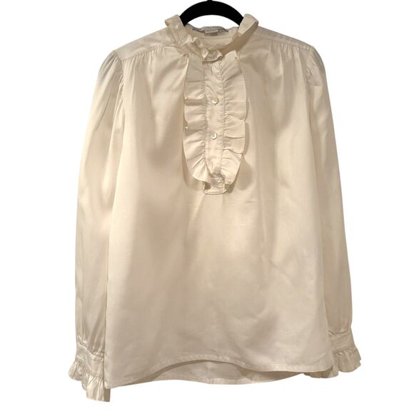 Stella McCartney Tops - Stella McCartney Silky Cotton Mother of Pearl Ruffled Bouse Shirt Cream 40 US 8
